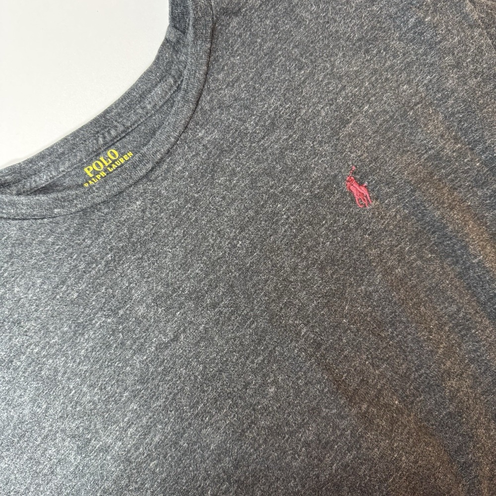 Polo Ralph Lauren Shirt Mens Large Charcoal Heather Long Sleeve Burgundy Pony‎